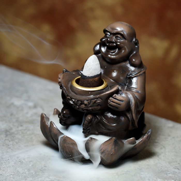 Wood Effect Lucky Buddha Backflow Incense Burner