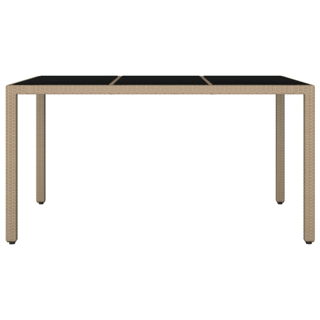 vidaXL Garden Table with Glass Top Beige Poly Rattan&Tempered Glass