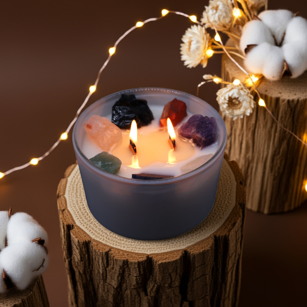 Large Seven Chakra Crystal Candle