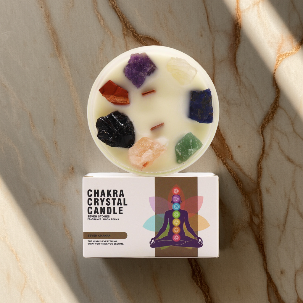 Large Seven Chakra Crystal Candle