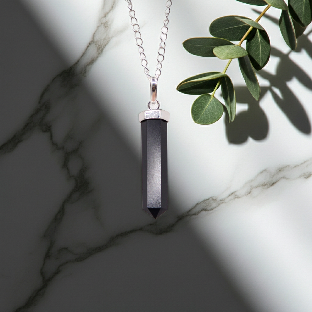 Black Agate Gemstone Classic Point Pendant