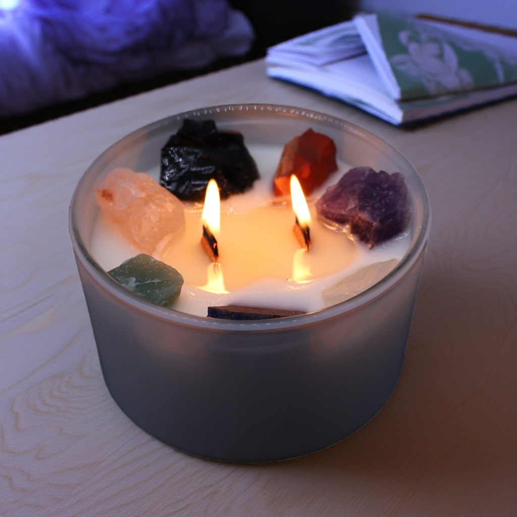 Large Seven Chakra Crystal Candle