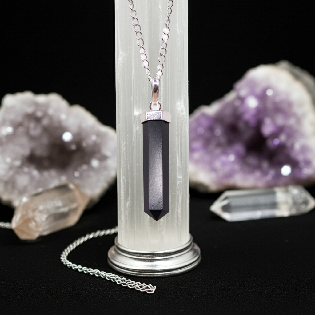 Black Agate Gemstone Classic Point Pendant