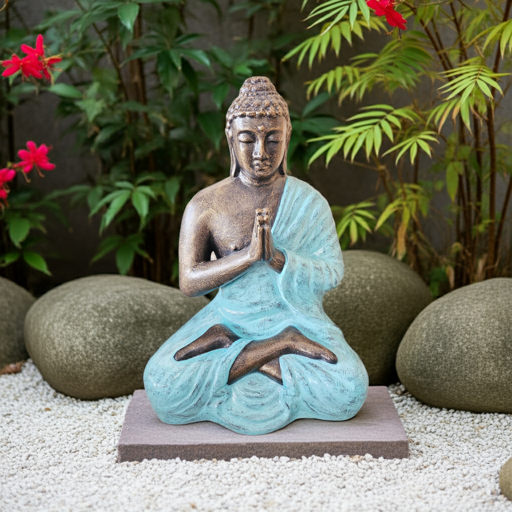 Large Turquoise & Gold Praying Buddha Statue - 1.2m Tall
