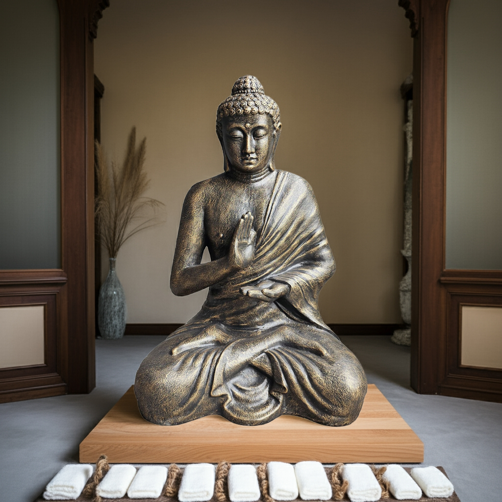 Large Antique Gold Buddha Meditation in Stupa - 1.5m