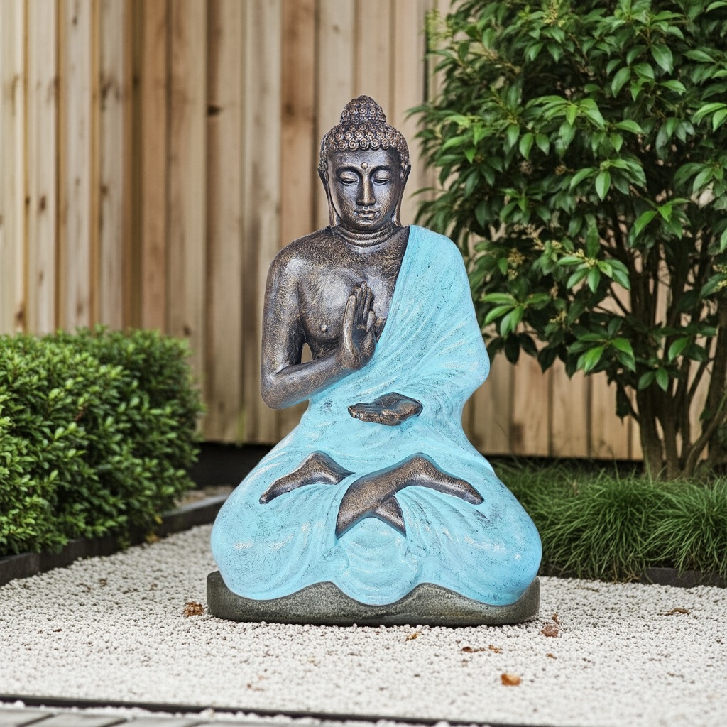 Large Turquoise & Stone Buddha Statue - Meditation in Stupa - 1.5m