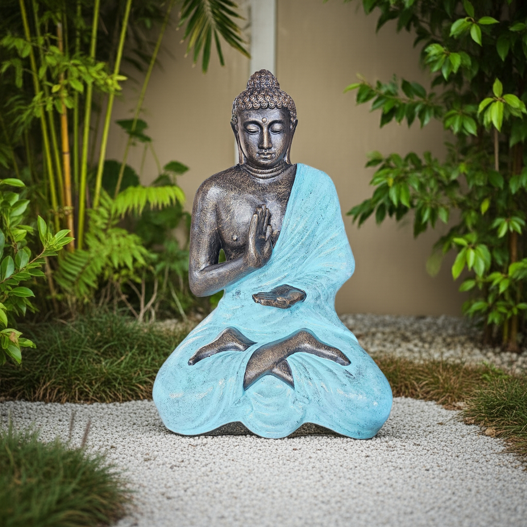 Large Turquoise & Stone Buddha Statue - Meditation in Stupa - 1.5m