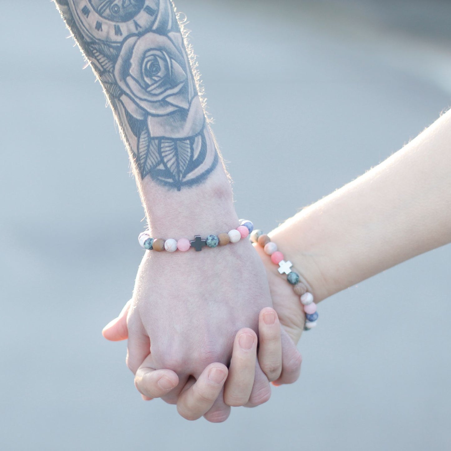 Set of 2 Gemstones Friendship Bracelets - Amethyst & Rose Quartz