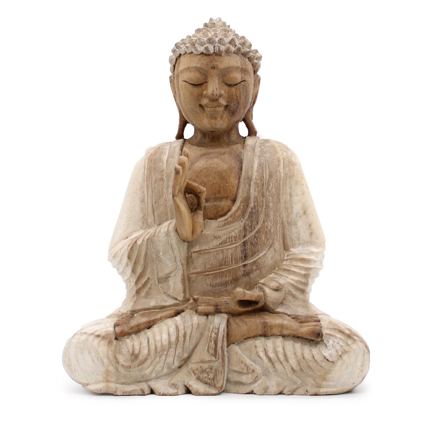 30cm Hand-Carved Teaching Buddha Statue – Whitewash Finish