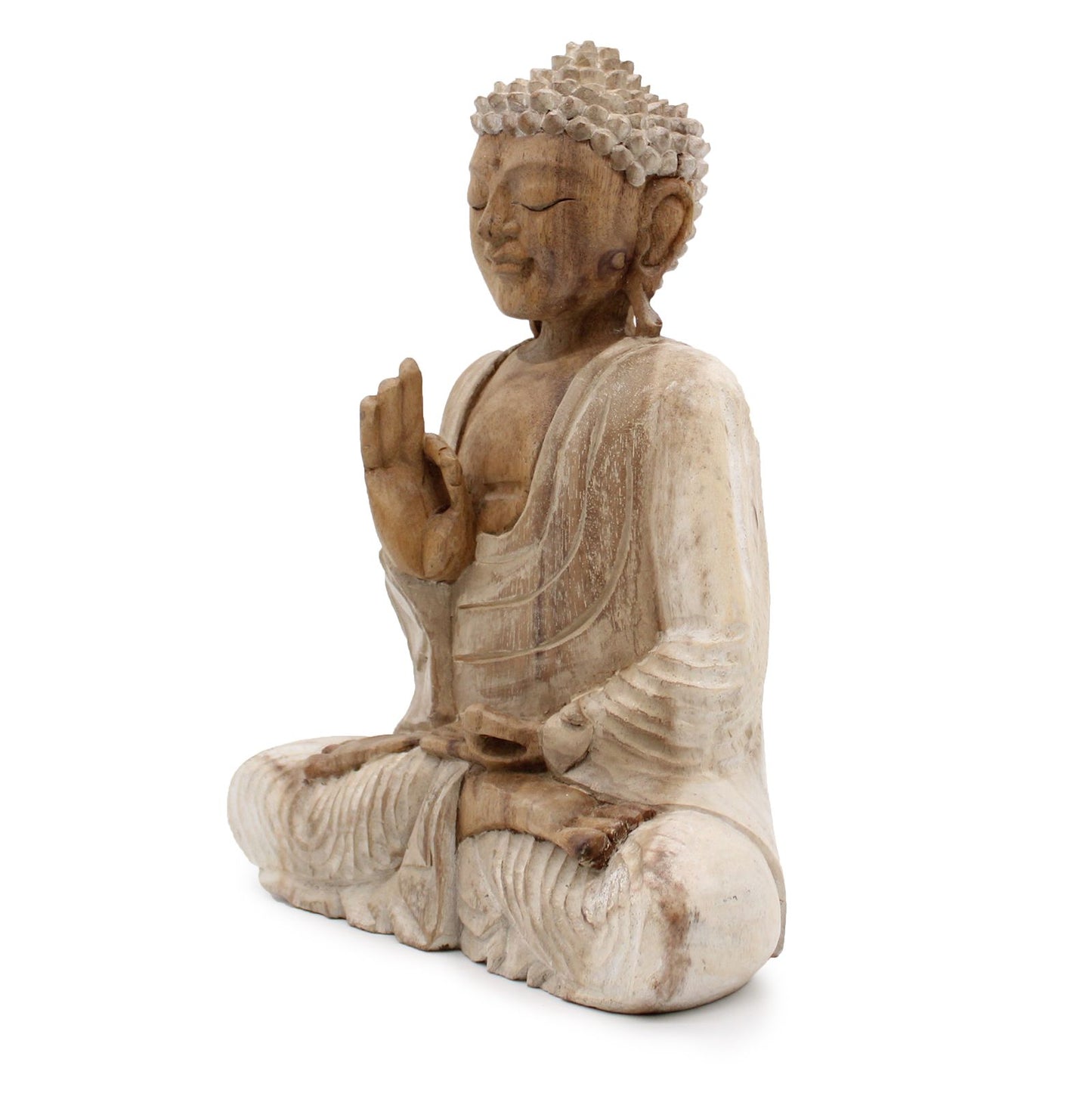 30cm Hand-Carved Teaching Buddha Statue – Whitewash Finish