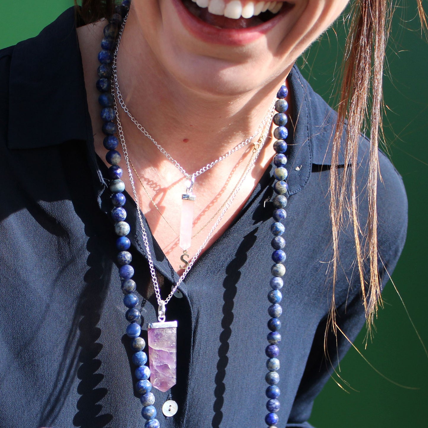 Black Agate Gemstone Classic Point Pendant