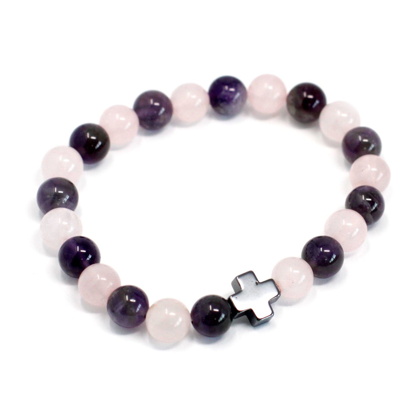 Set of 2 Gemstones Friendship Bracelets - Amethyst & Rose Quartz