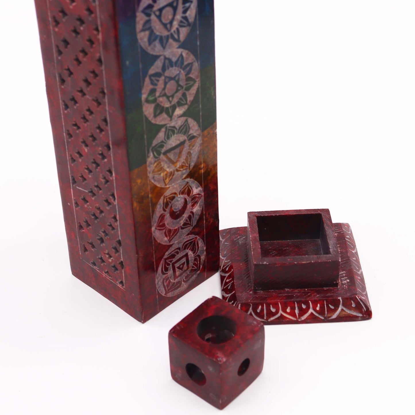 Chakra Soapstone Square Tower Incense Holder