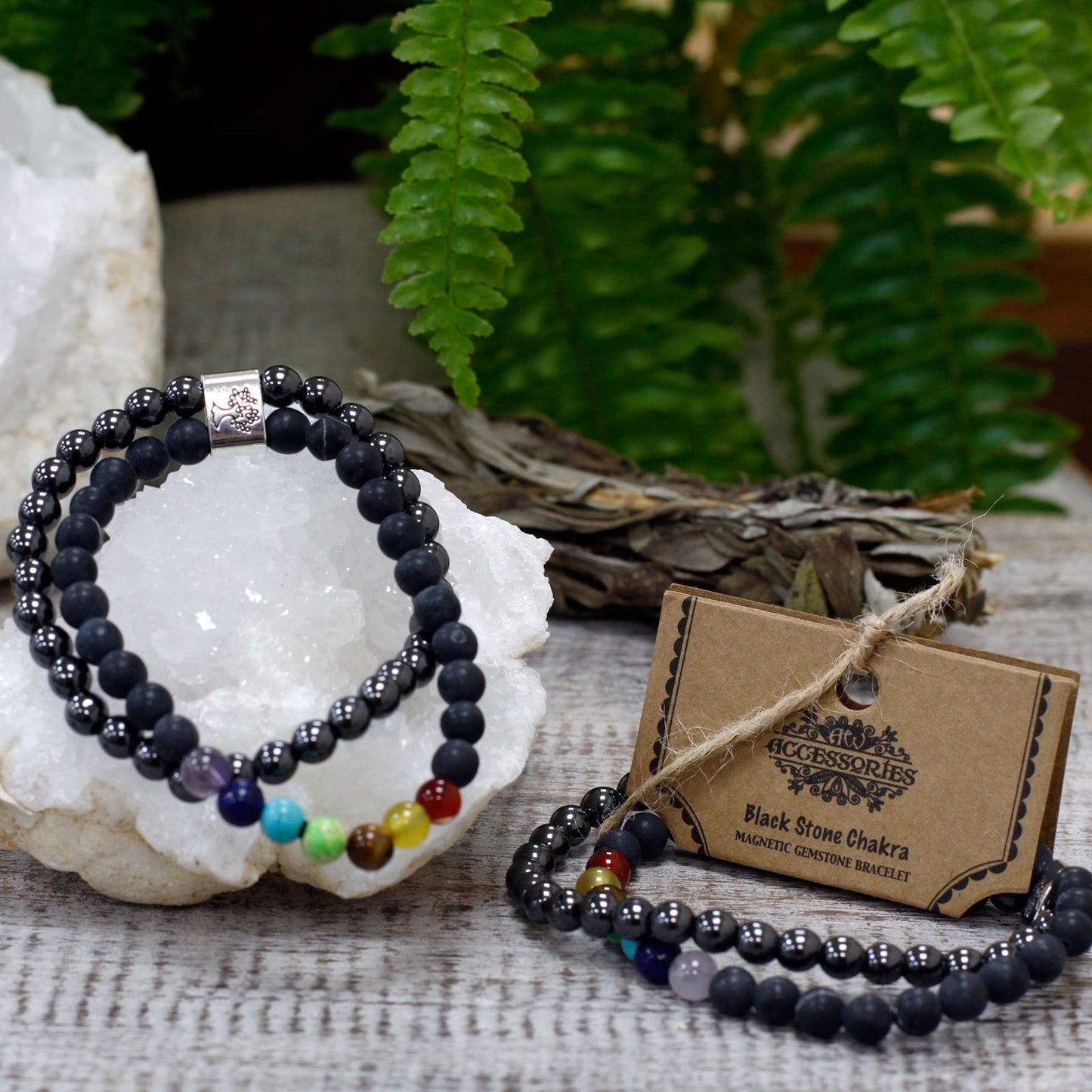 Magnetic Chakra & Black Stones Bracelet