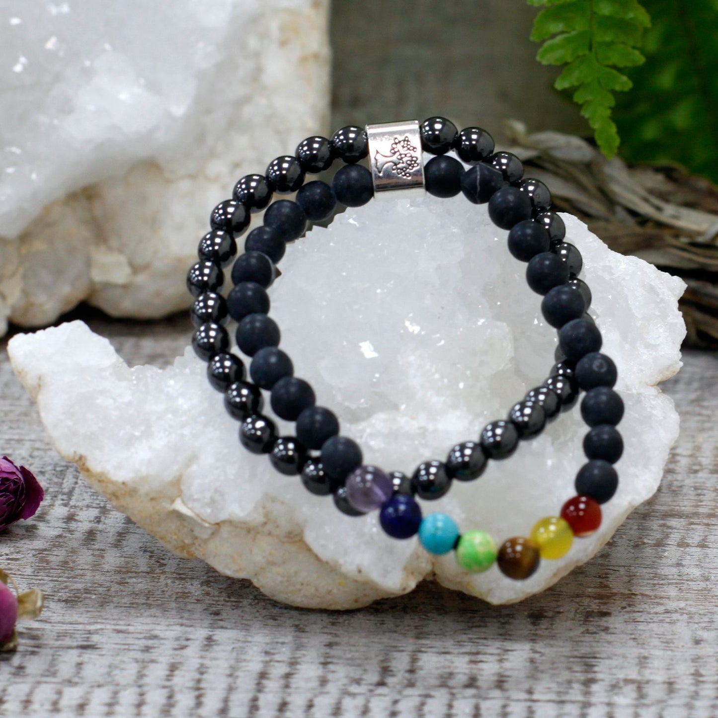 Magnetic Chakra & Black Stones Bracelet