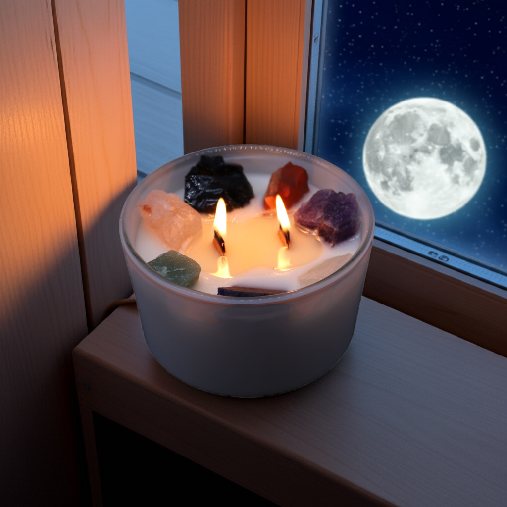 Large Seven Chakra Crystal Candle