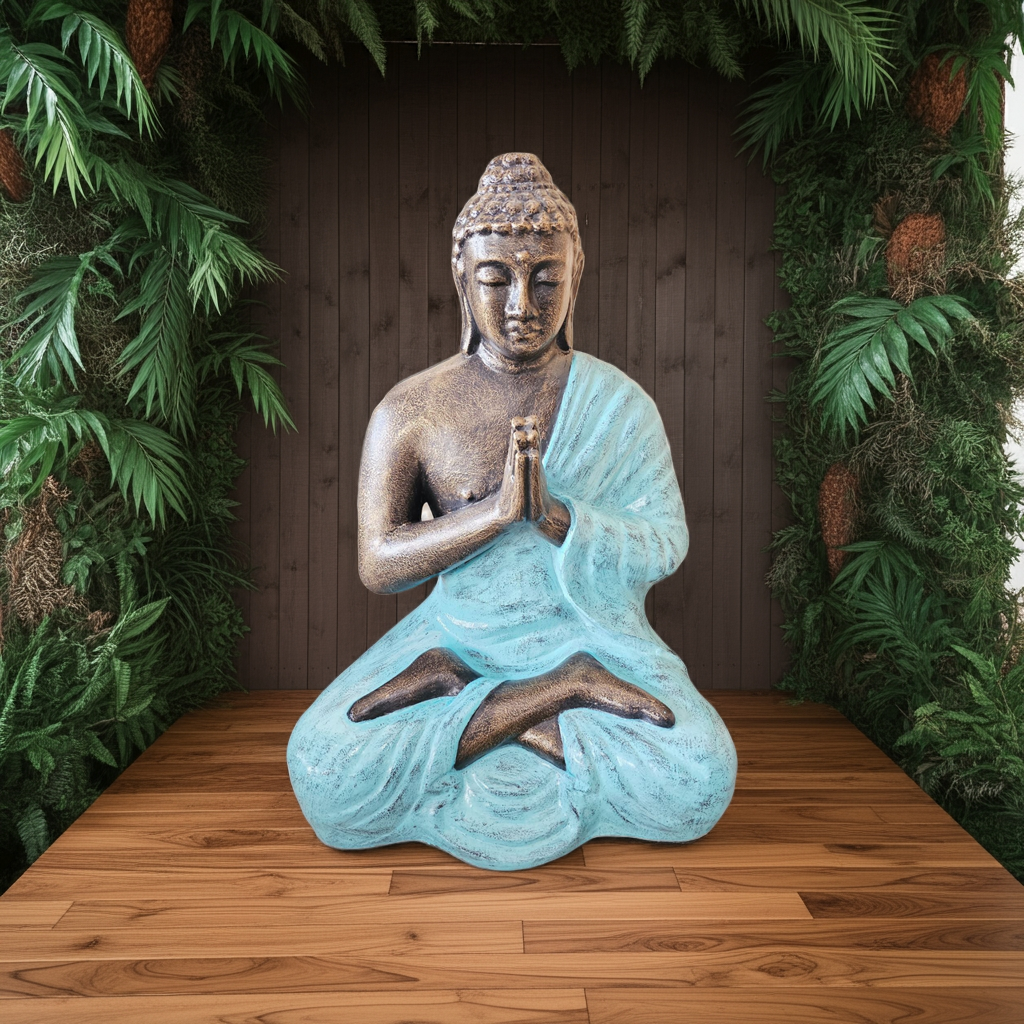 Large Turquoise & Gold Praying Buddha Statue - 1.2m Tall