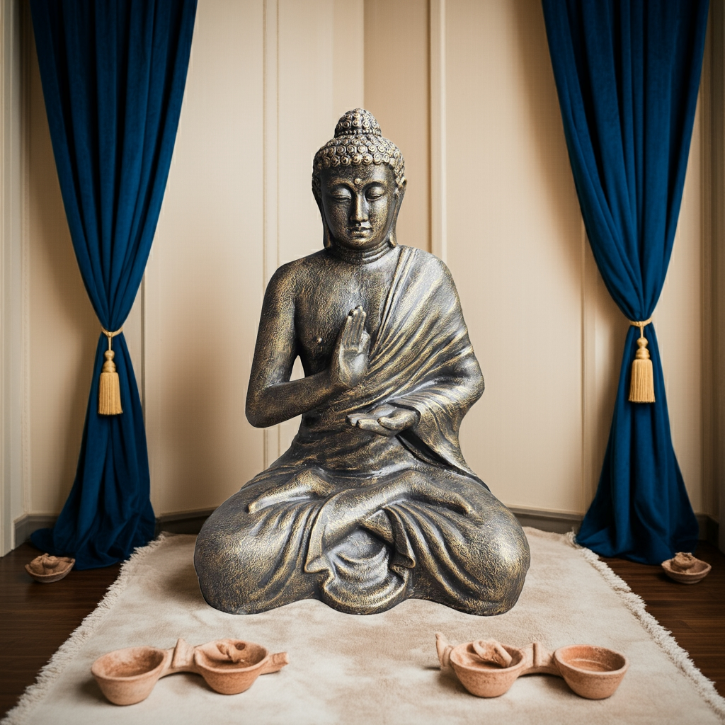 Large Antique Gold Buddha Meditation in Stupa - 1.5m