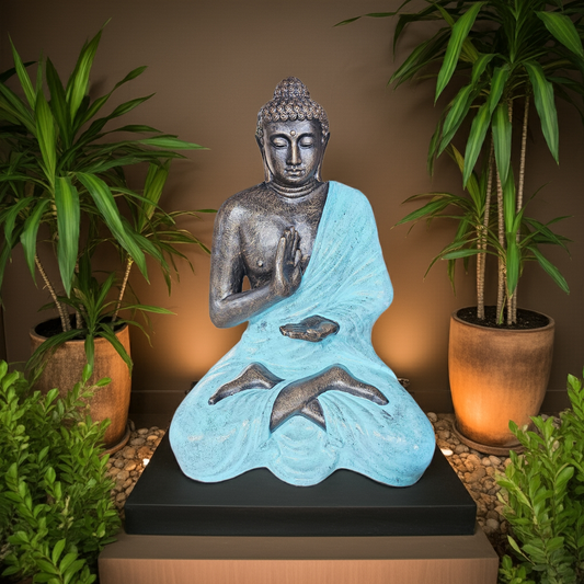 Large Turquoise & Stone Buddha Statue - Meditation in Stupa - 1.5m