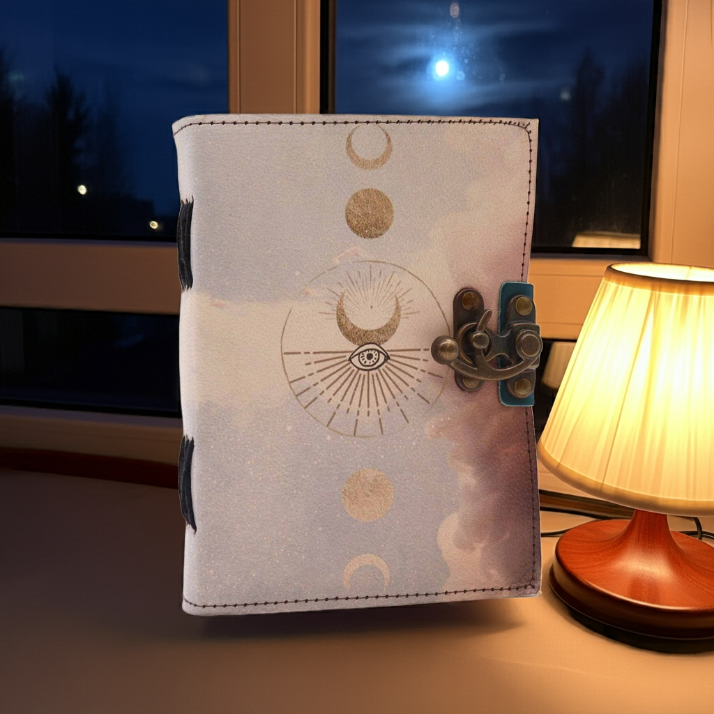 Leather Moon Phases Tea-Stained Journal