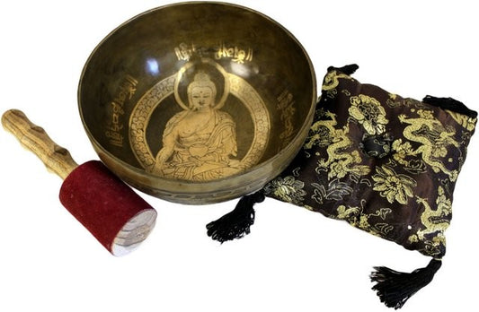 Brass Golden Buddha Singing Bowl Set