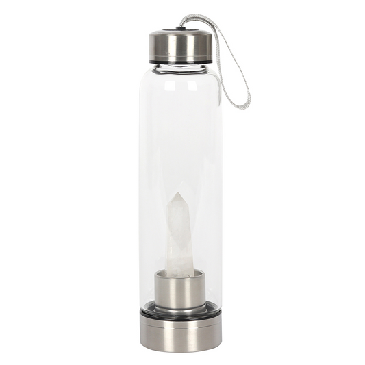 Clear Quartz Energising Glass Water Bottle