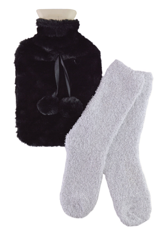 Plush Hot Water Bottle & Fluffy Socks Gift Set