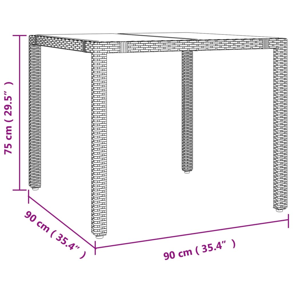 vidaXL Garden Table with Glass Top Beige Poly Rattan&Tempered Glass