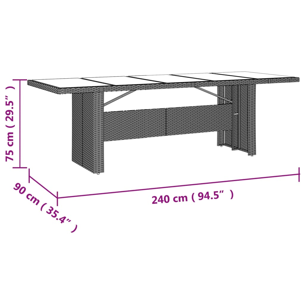 vidaXL Garden Table with Glass Top Beige Poly Rattan&Tempered Glass