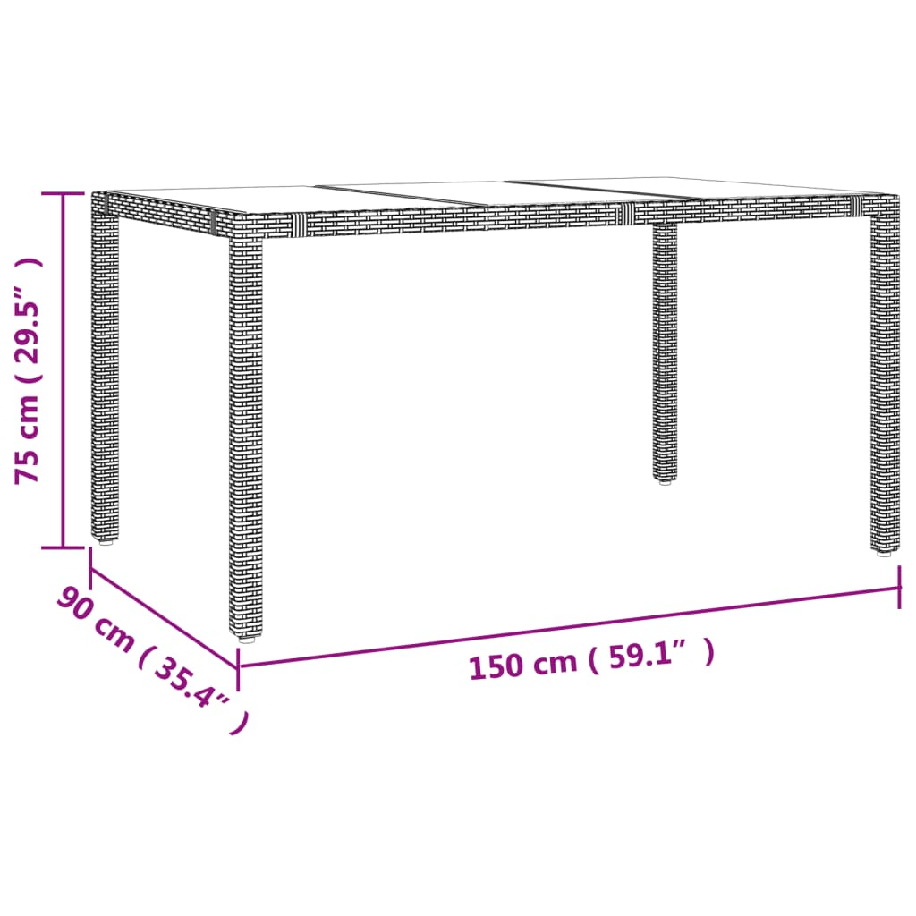 vidaXL Garden Table with Glass Top Beige Poly Rattan&Tempered Glass