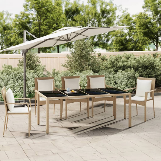 vidaXL Garden Table with Glass Top Beige Poly Rattan&Tempered Glass