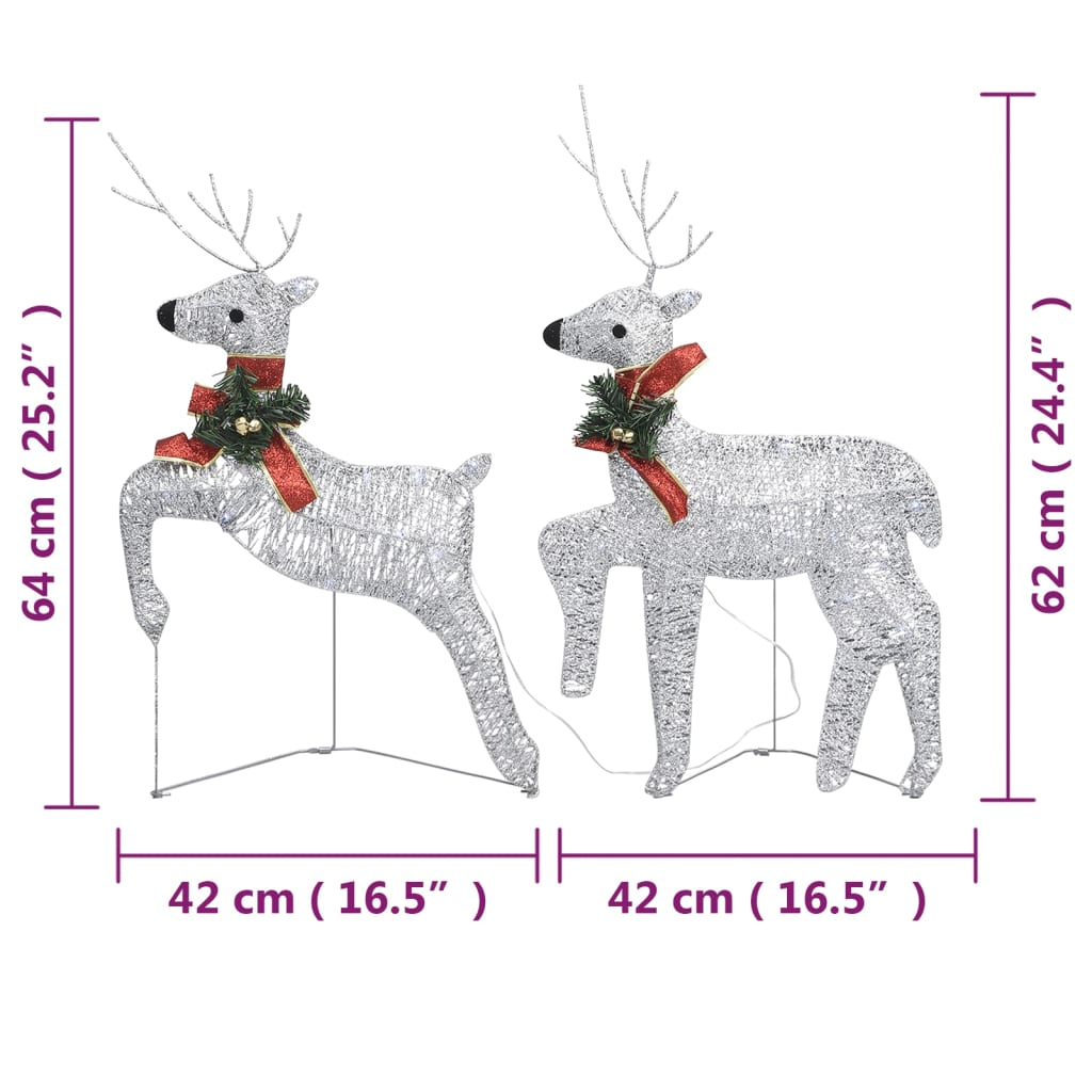 vidaXL Christmas Reindeers 2 pcs Silver 40 LEDs