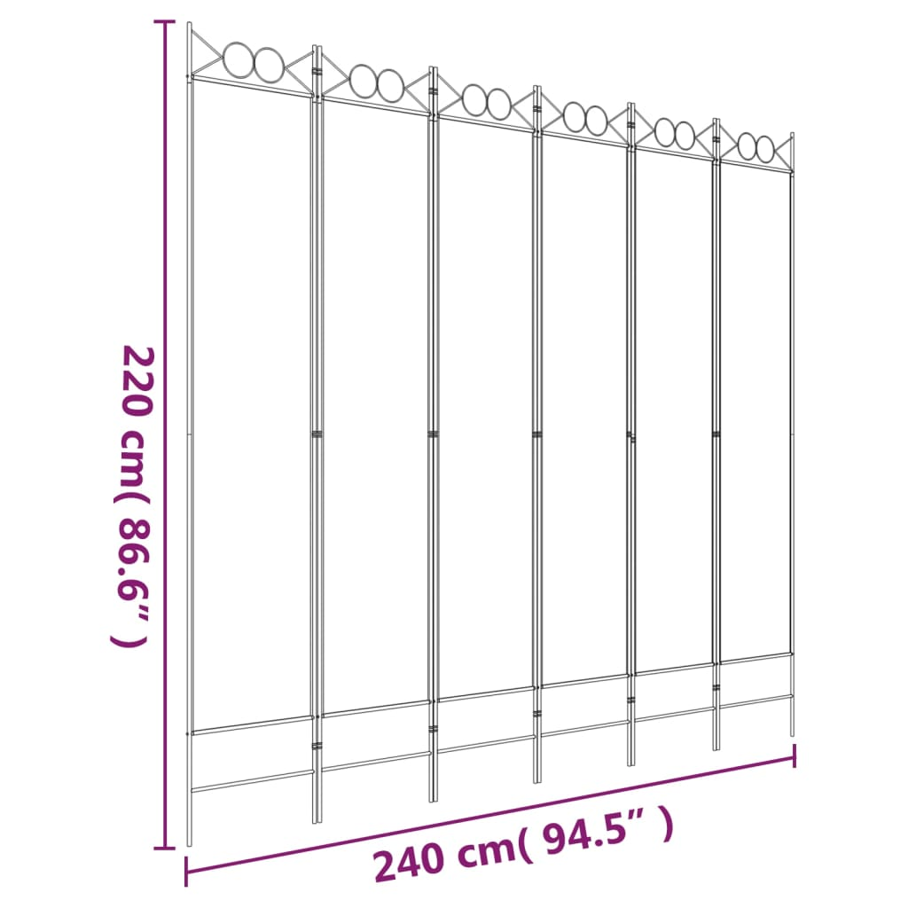 vidaXL 6-Panel Room Divider White 240x220 cm Fabric