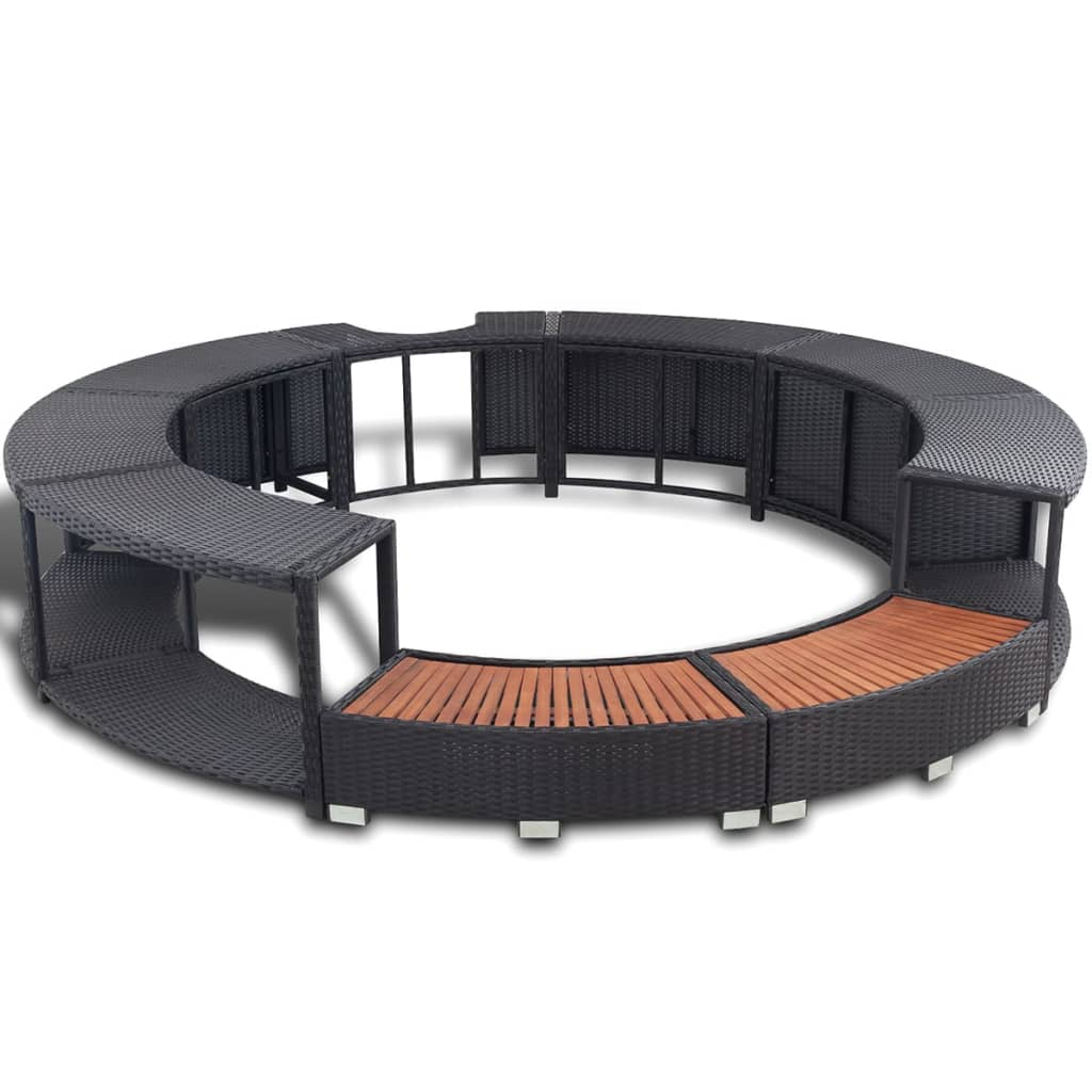 vidaXL Black Poly Rattan Spa Surround