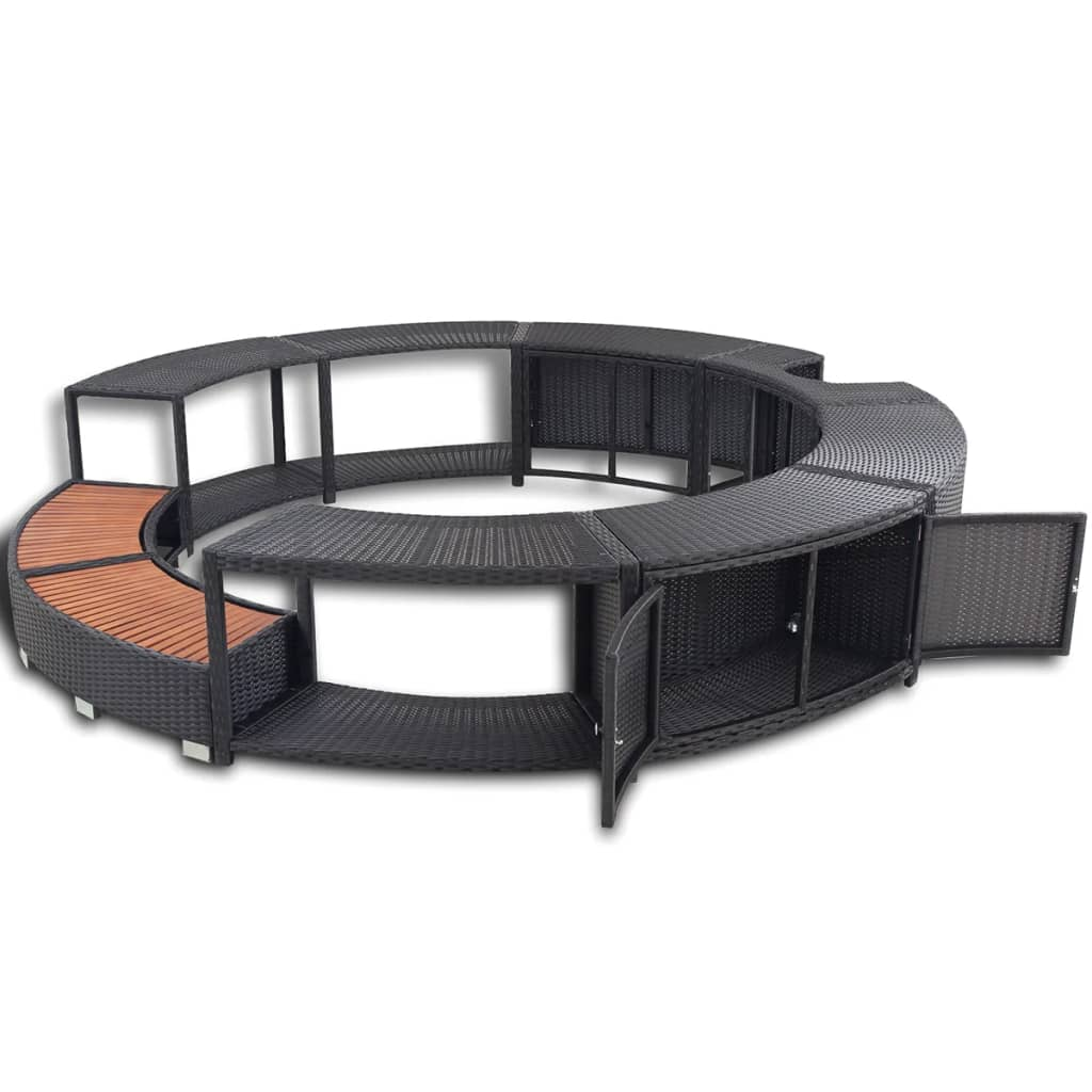 vidaXL Black Poly Rattan Spa Surround