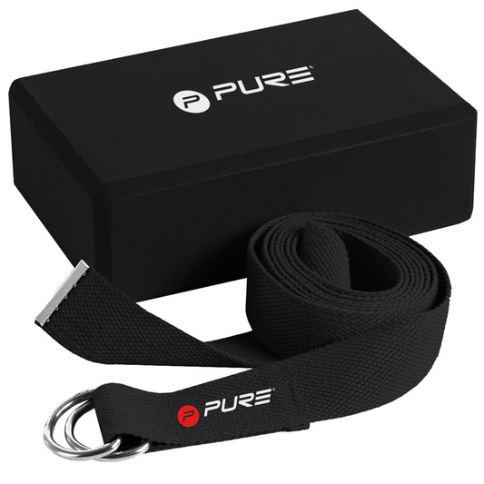 Pure2Improve Yoga Block and Strap Set Black