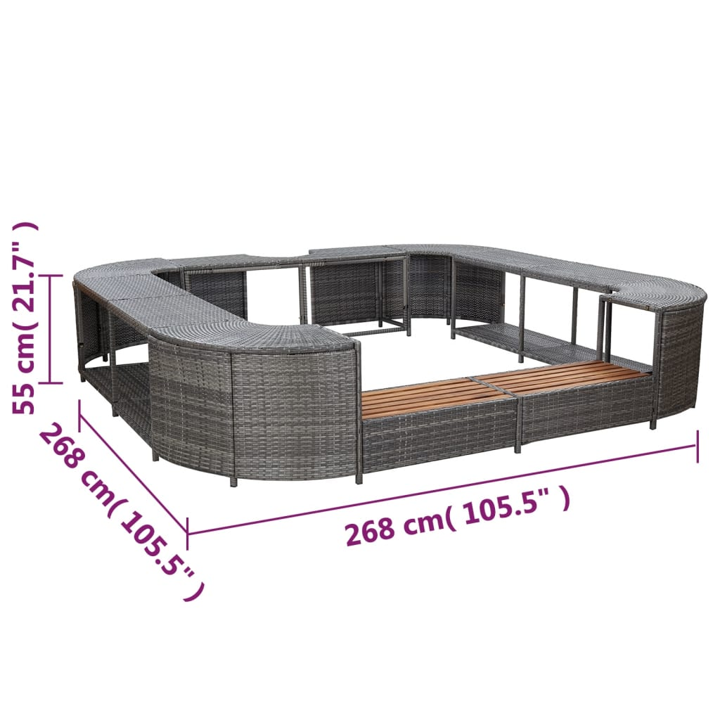 vidaXL Square Spa Surround Grey 268 x 268 x 55 cm Poly Rattan