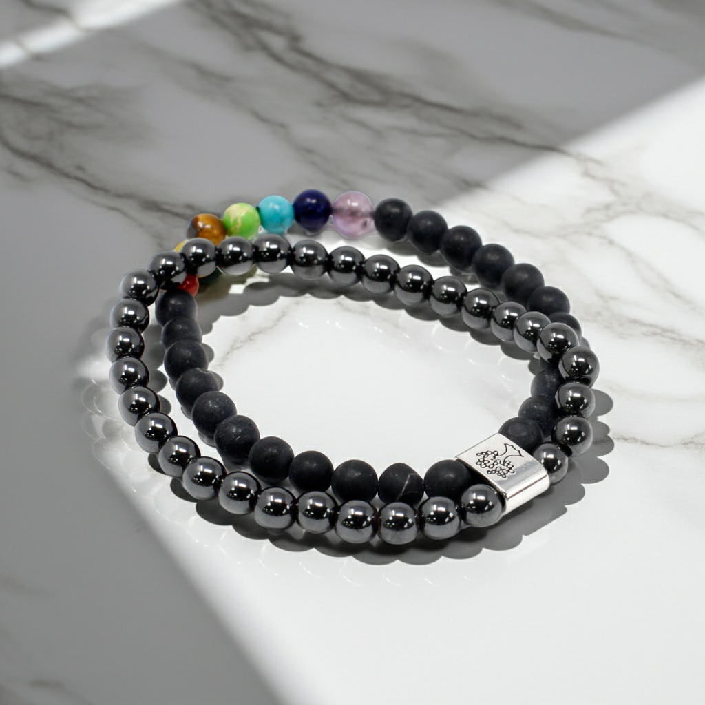 Magnetic Chakra & Black Stones Bracelet