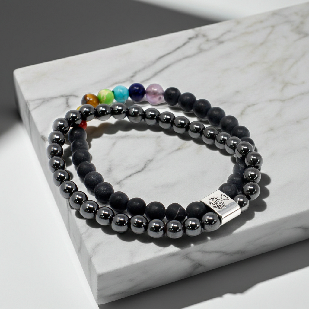 Magnetic Chakra & Black Stones Bracelet
