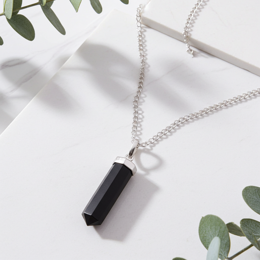 Black Agate Gemstone Classic Point Pendant