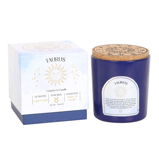 Taurus Amber &amp; Vanilla Gemstone Zodiac Candle