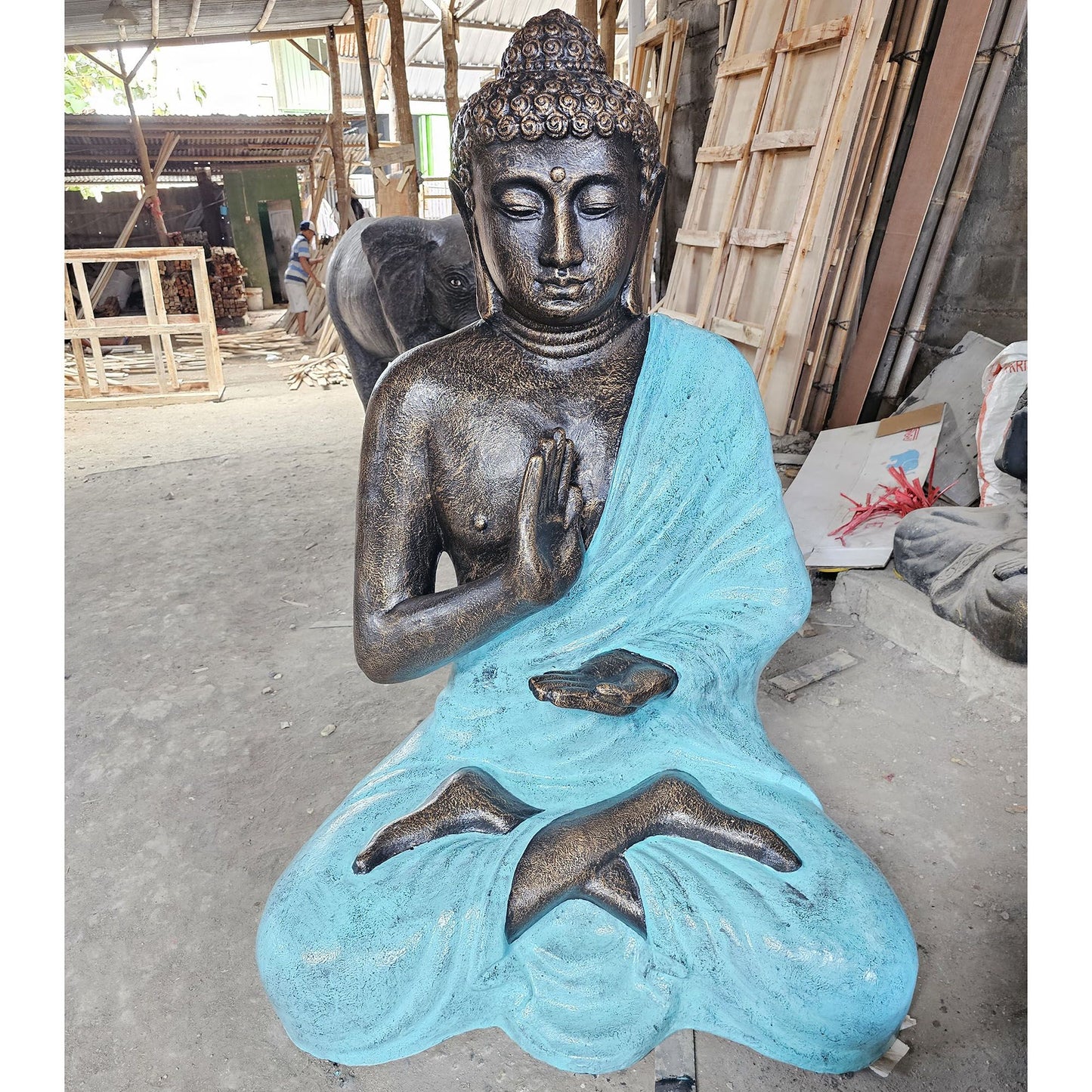 Large Turquoise & Stone Buddha Statue - Meditation in Stupa - 1.5m