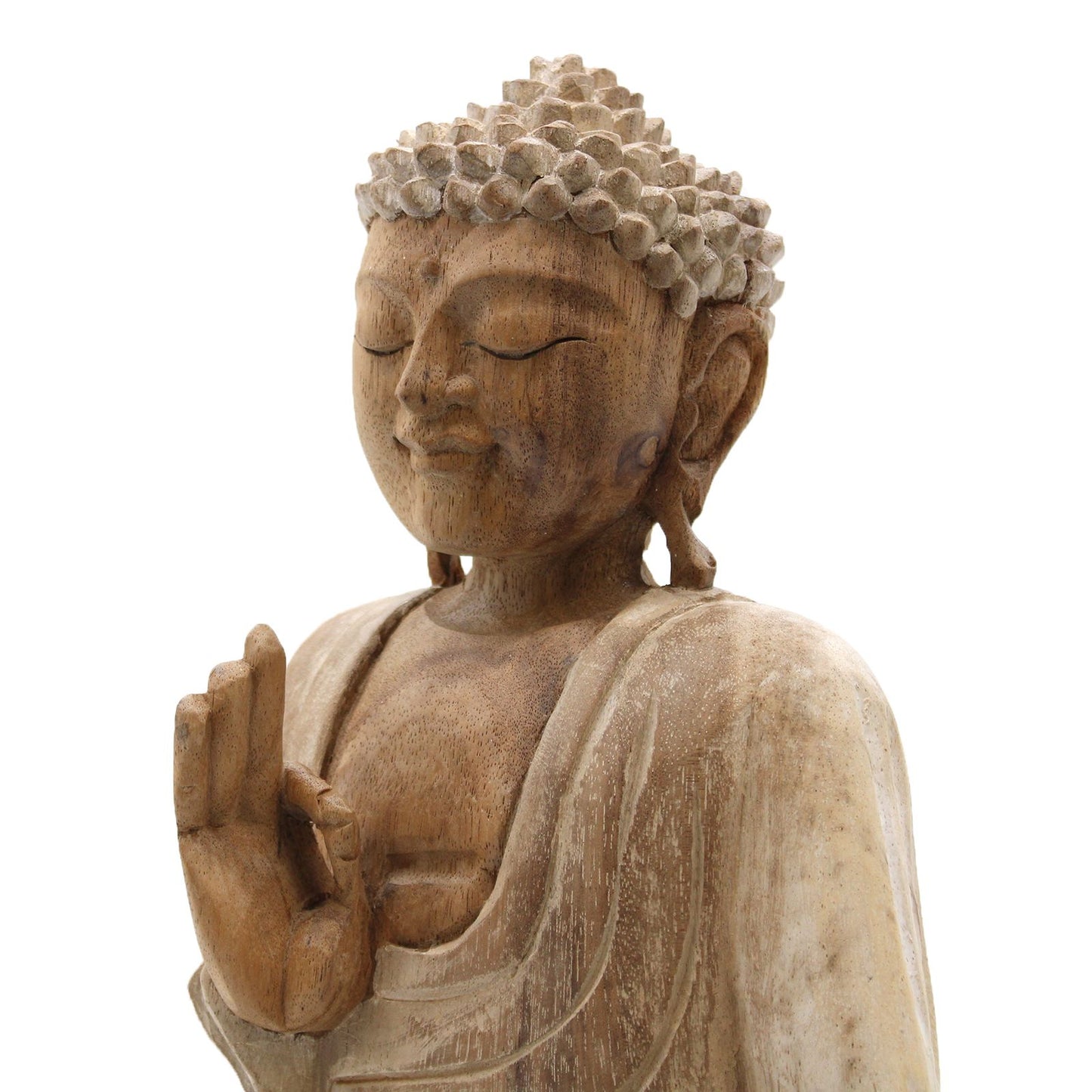 30cm Hand-Carved Teaching Buddha Statue – Whitewash Finish