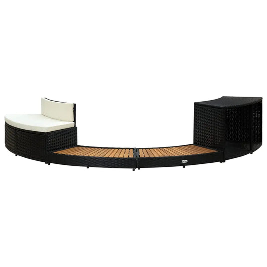 Spa Surround Black Poly Rattan and Solid Acacia Wood