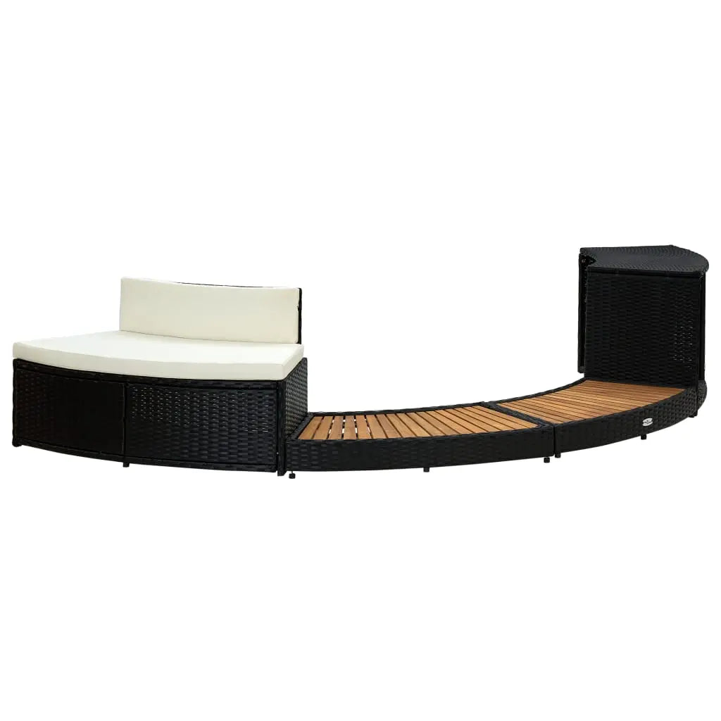 Spa Surround Black Poly Rattan and Solid Acacia Wood