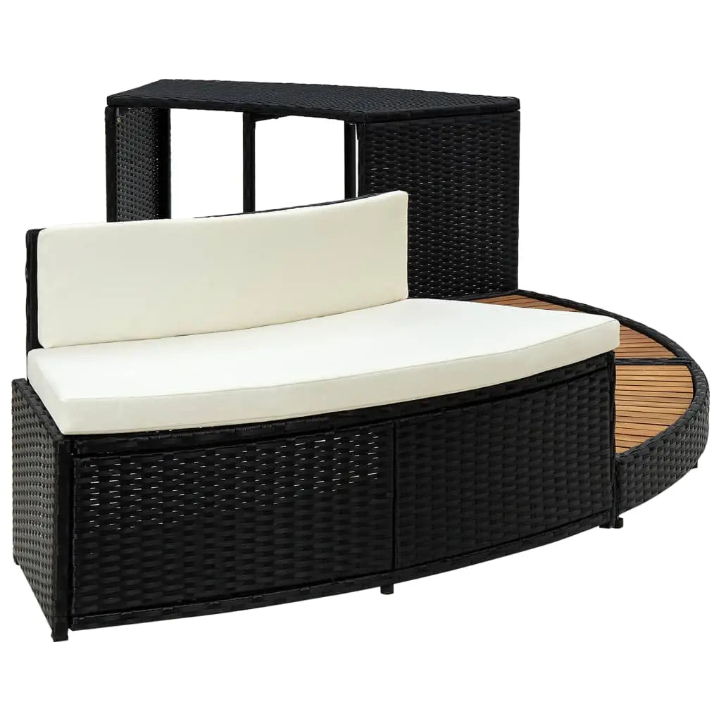 Spa Surround Black Poly Rattan and Solid Acacia Wood