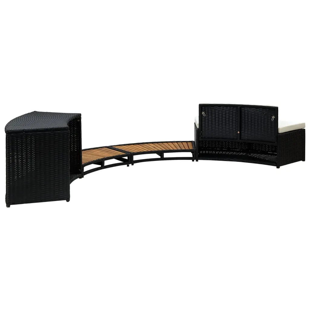 Spa Surround Black Poly Rattan and Solid Acacia Wood