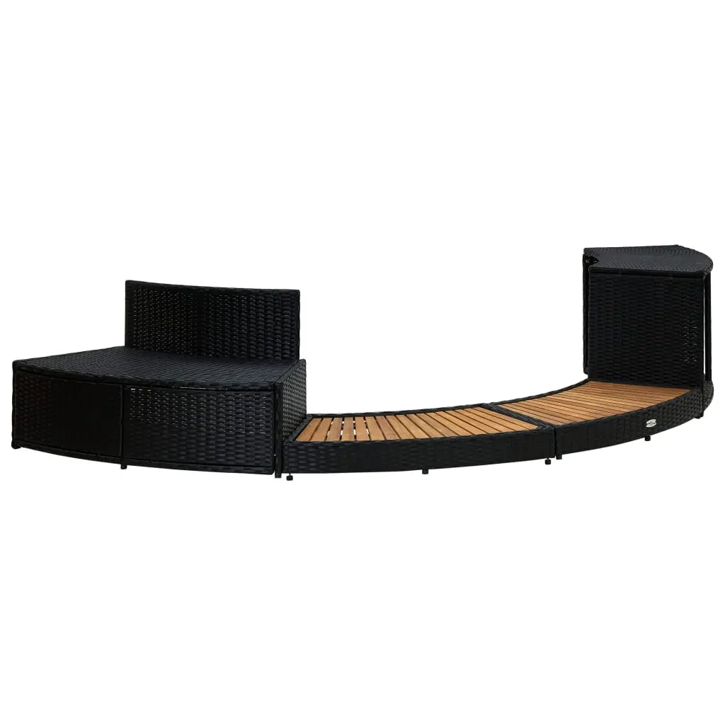 Spa Surround Black Poly Rattan and Solid Acacia Wood