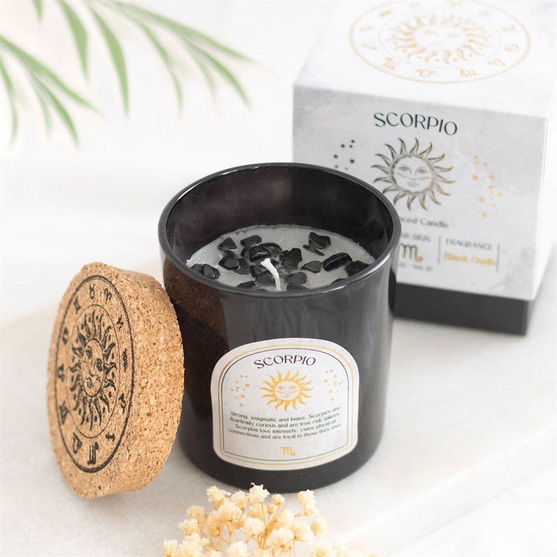 Scorpio Black Oudh Gemstone Zodiac Candle