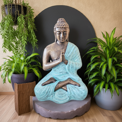 Large Turquoise & Gold Praying Buddha Statue - 1.2m Tall